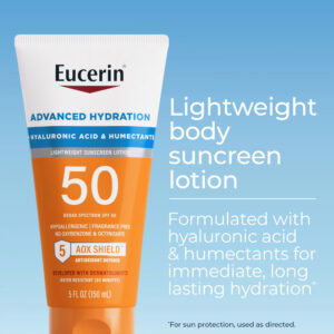 Eucerin, Advanced Hydration, Lightweight Sunscreen Lotion, SPF 50, Fragrance Free, 5 fl oz (150 ml) Hover Image